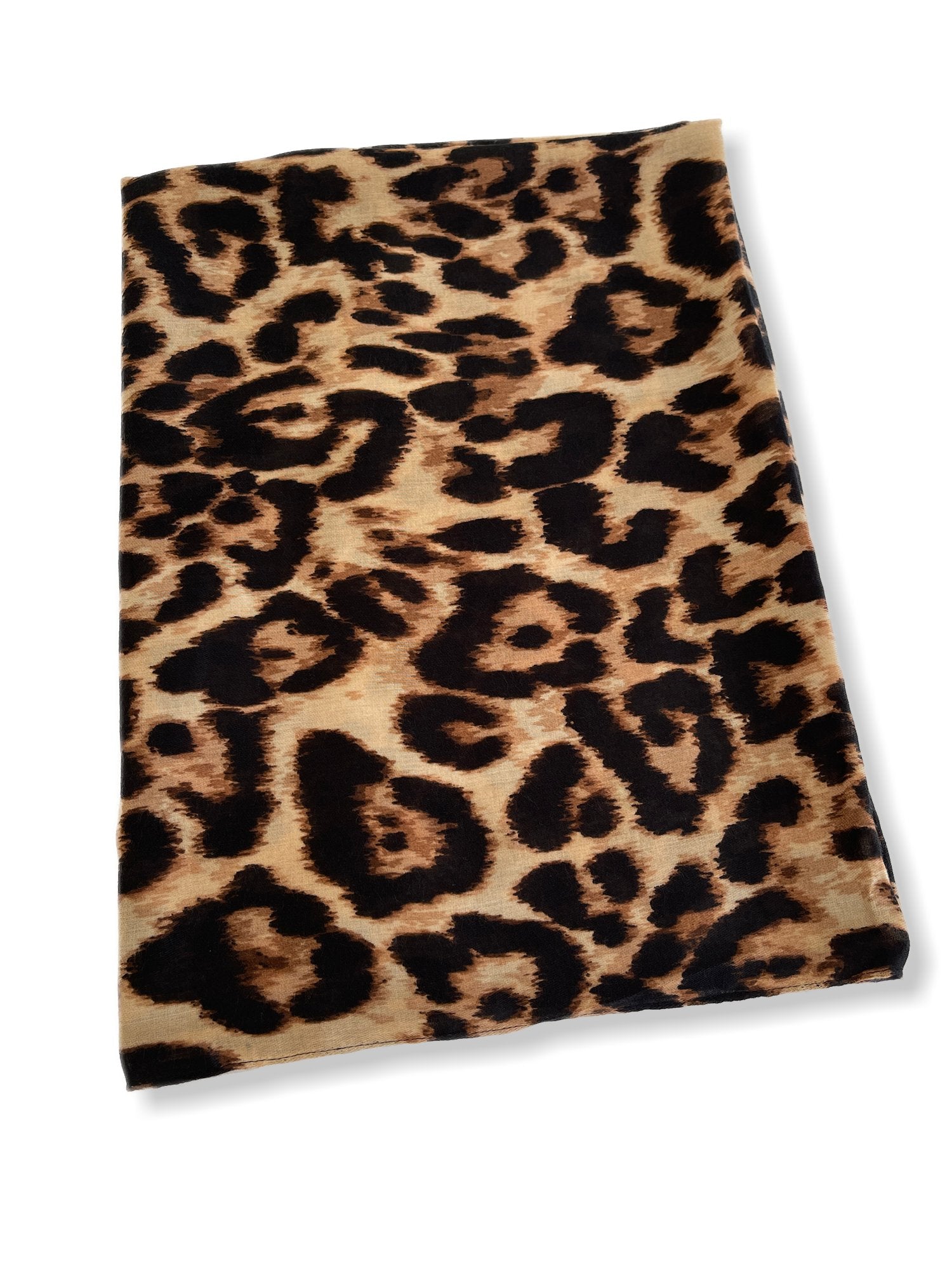 BROWN COTTON BLEND CLASSIC LEOPARD PRINT SCARF