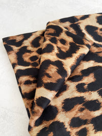 BROWN COTTON BLEND CLASSIC LEOPARD PRINT SCARF