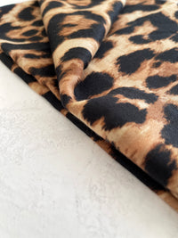 BROWN COTTON BLEND CLASSIC LEOPARD PRINT SCARF