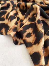 BROWN COTTON BLEND CLASSIC LEOPARD PRINT SCARF