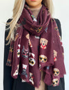 BURGUNDY COTTON BLEND DOG PRINT LIGHTWEIGHT SCARF