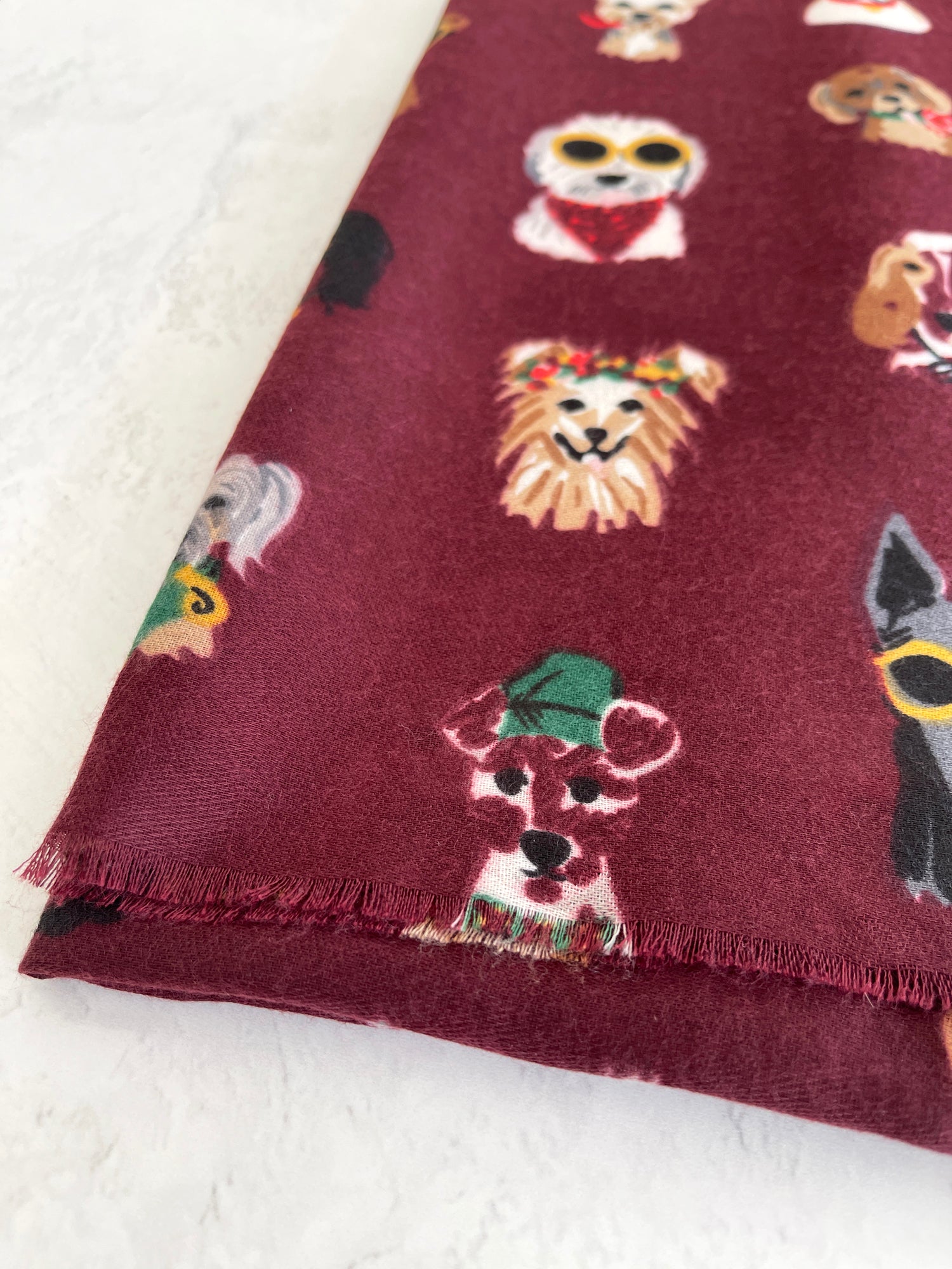 BURGUNDY COTTON BLEND DOG PRINT LIGHTWEIGHT SCARF