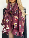 BURGUNDY COTTON BLEND DOG PRINT LIGHTWEIGHT SCARF