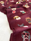 BURGUNDY COTTON BLEND DOG PRINT LIGHTWEIGHT SCARF