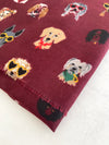 BURGUNDY COTTON BLEND DOG PRINT LIGHTWEIGHT SCARF