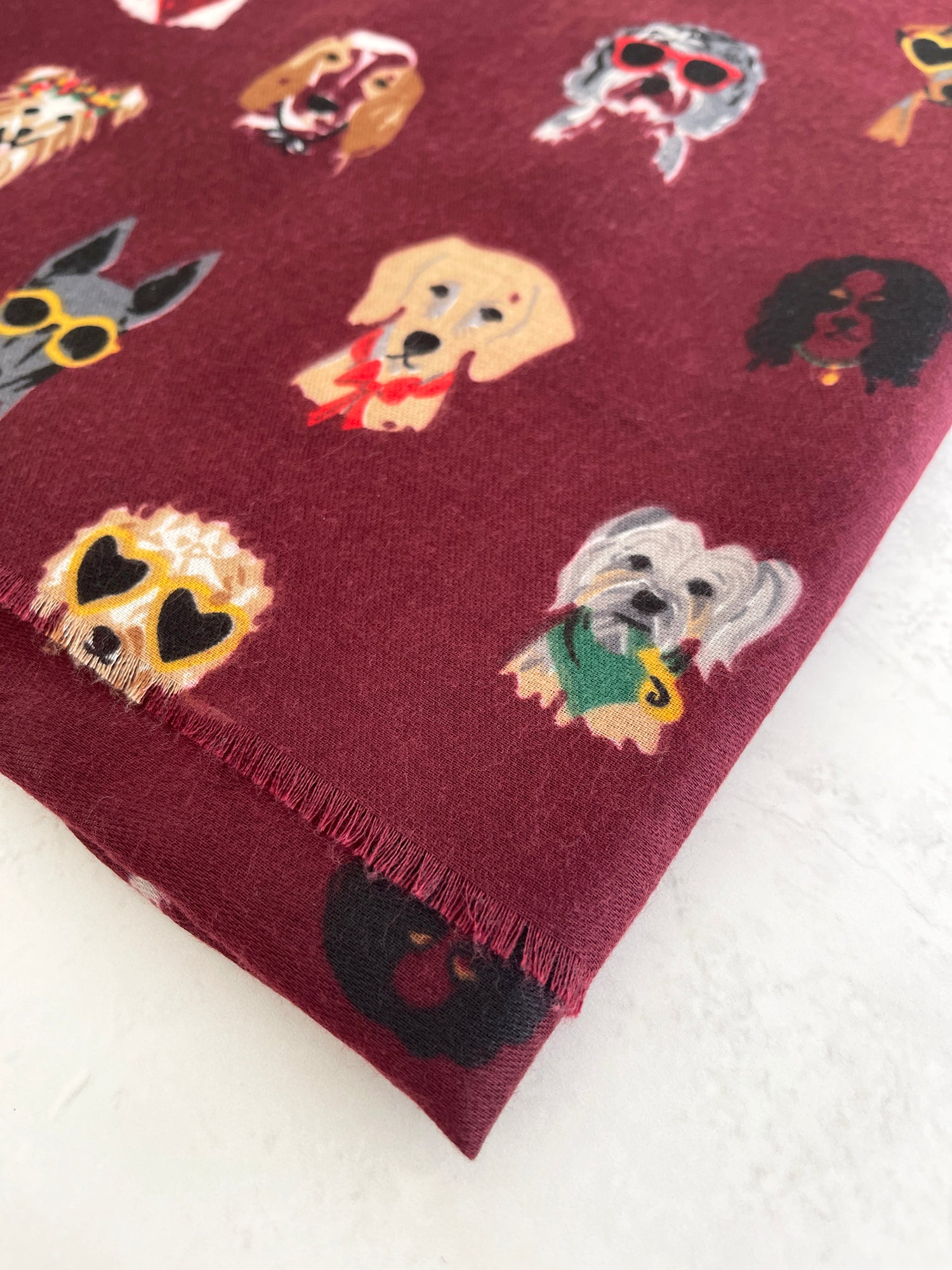 BURGUNDY COTTON BLEND DOG PRINT LIGHTWEIGHT SCARF