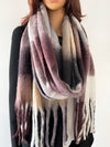 COFFEE MOCHA CHECKED WOOL RAINBOW BLANKET SCARF OVERSIZED WINTER SHAWL WRAP