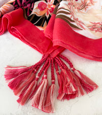 CORAL GARDEN FLORAL PRINT SQUARE TASSEL SCARF