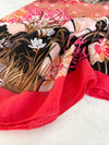 CORAL GARDEN FLORAL PRINT SQUARE TASSEL SCARF