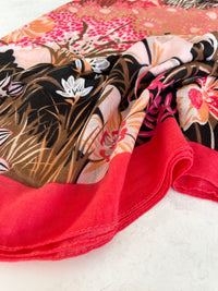 CORAL GARDEN FLORAL PRINT SQUARE TASSEL SCARF