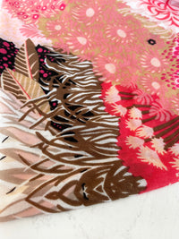 CORAL GARDEN FLORAL PRINT SQUARE TASSEL SCARF