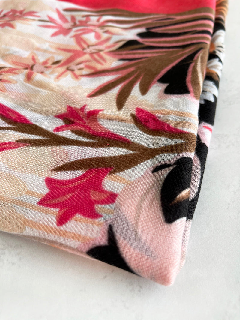 CORAL GARDEN FLORAL PRINT SQUARE TASSEL SCARF