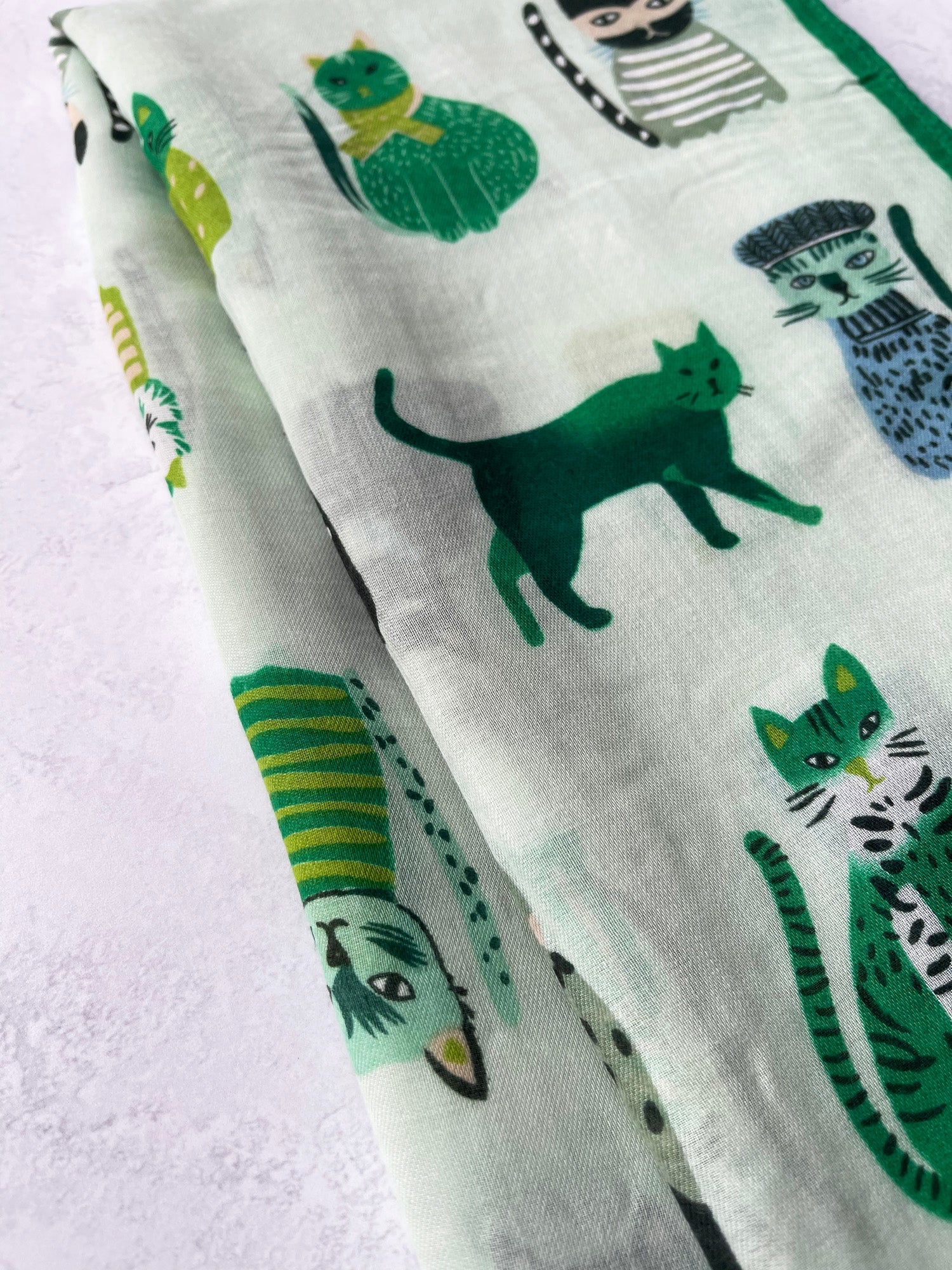 CREAM AND GREEN LIGHTWEIGHT BORDER CAT SCARF