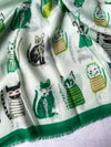 CREAM AND GREEN LIGHTWEIGHT BORDER CAT SCARF