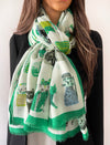 CREAM AND GREEN LIGHTWEIGHT BORDER CAT SCARF