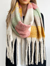 CREAM STRIPED WOOL BLANKET SCARF OVERSIZED WINTER SHAWL WRAP