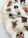 CREAM COTTON BLEND DOG PRINT LIGHTWEIGHT SCARF