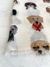 CREAM COTTON BLEND DOG PRINT LIGHTWEIGHT SCARF