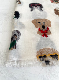 CREAM COTTON BLEND DOG PRINT LIGHTWEIGHT SCARF
