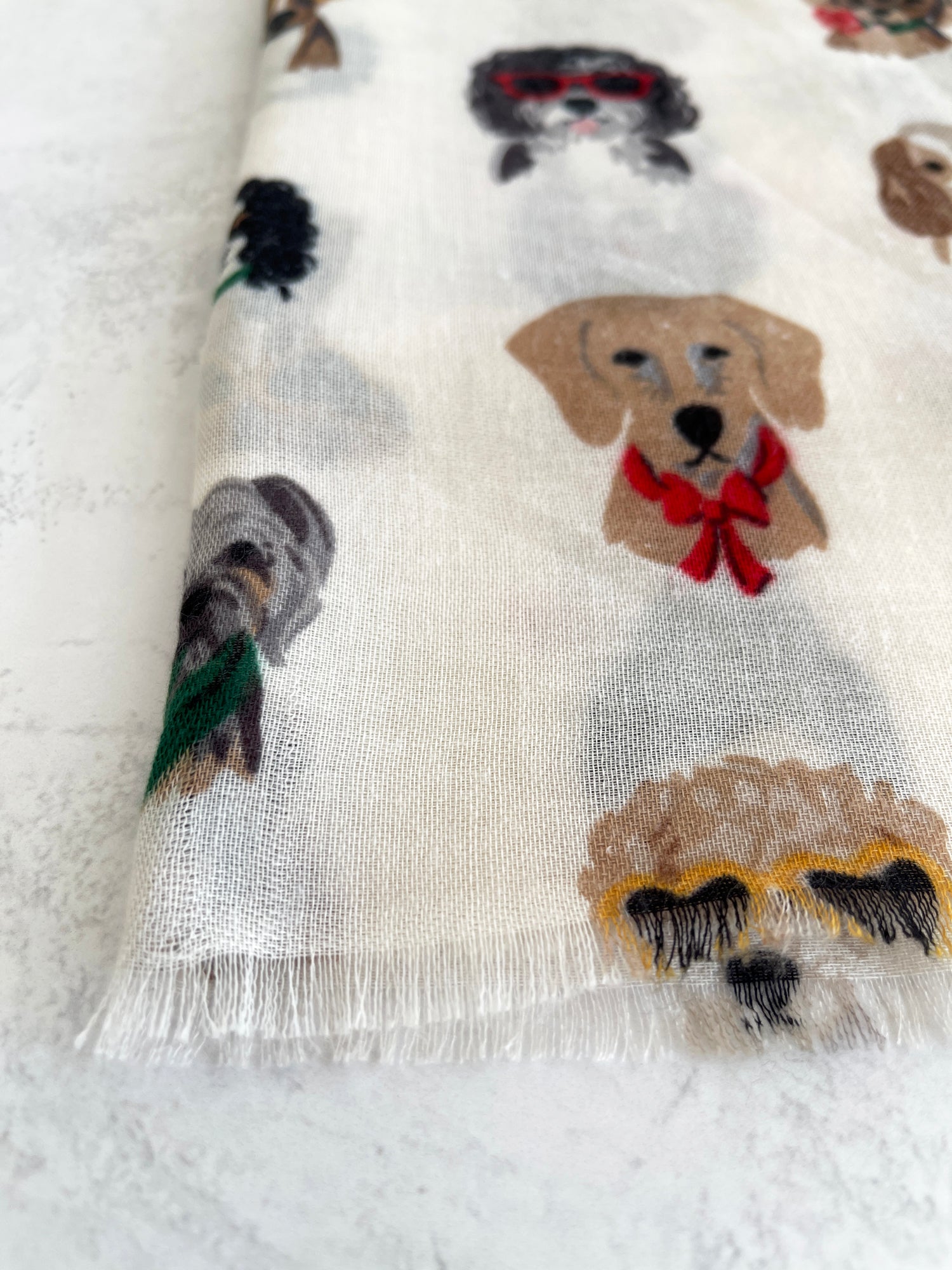 CREAM COTTON BLEND DOG PRINT LIGHTWEIGHT SCARF