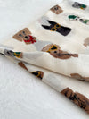 CREAM COTTON BLEND DOG PRINT LIGHTWEIGHT SCARF