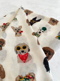 CREAM COTTON BLEND DOG PRINT LIGHTWEIGHT SCARF