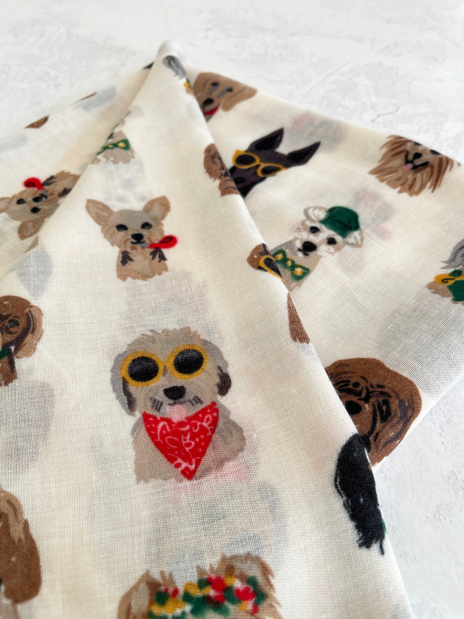 CREAM COTTON BLEND DOG PRINT LIGHTWEIGHT SCARF
