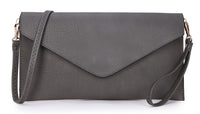 DARK GREY OVER-SIZED ENVELOPE CLUTCH BAG WITH LONG CROSS BODY AND WRISTLET STRAP