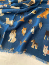 DEEP BLUE COTTON BLEND DOG PRINT LIGHTWEIGHT SCARF