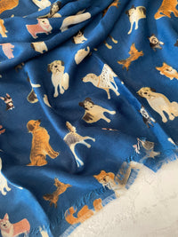 DEEP BLUE COTTON BLEND DOG PRINT LIGHTWEIGHT SCARF