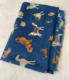 DEEP BLUE COTTON BLEND DOG PRINT LIGHTWEIGHT SCARF