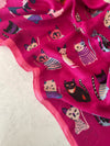 FUCHSIA PINK COTTON BLEND CAT PRINT LIGHTWEIGHT SCARF