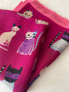 FUCHSIA PINK COTTON BLEND CAT PRINT LIGHTWEIGHT SCARF