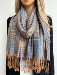 GEOMETRIC BLUE LIGHTWEIGHT PASHMINA SHAWL SCARF