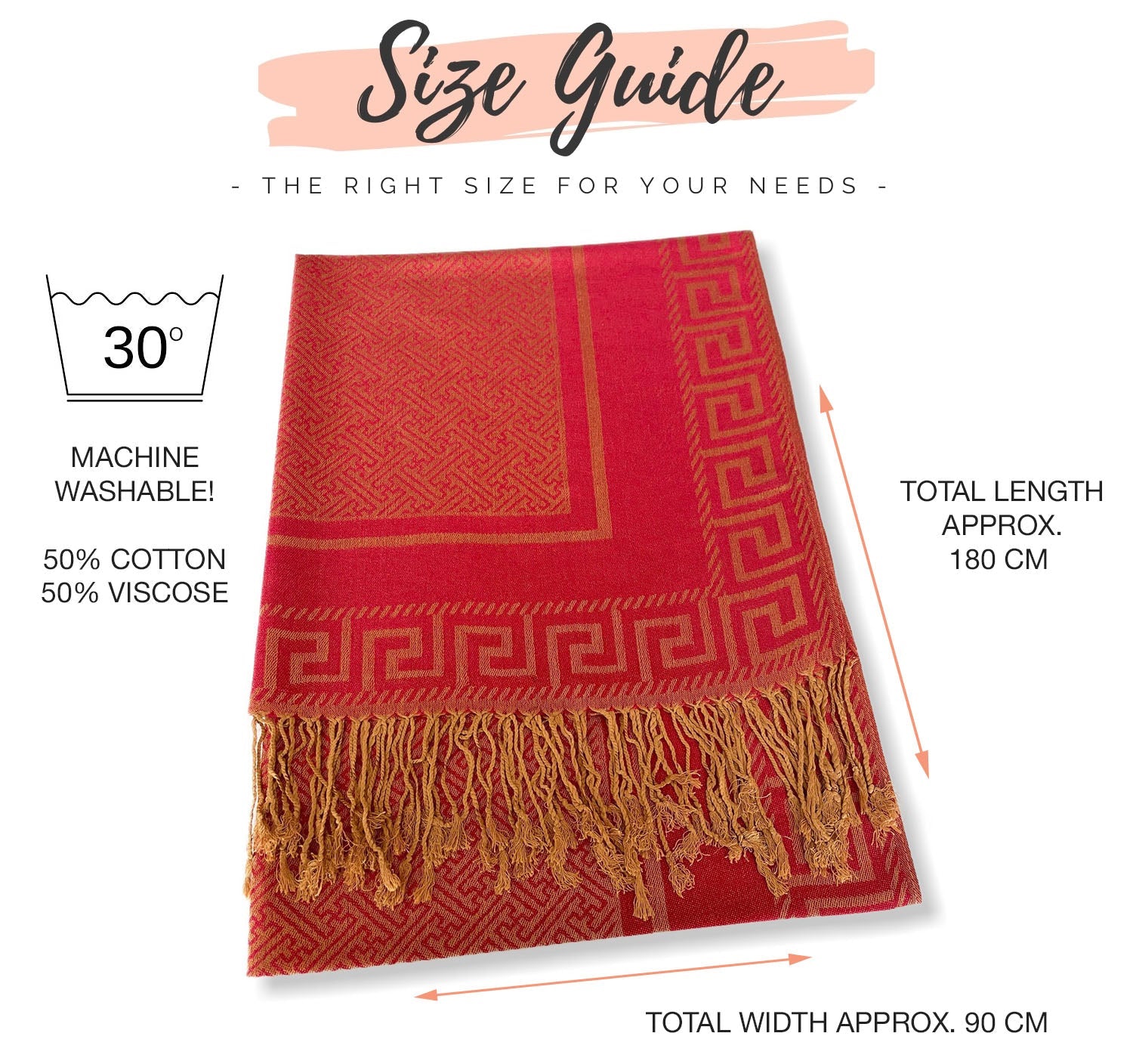 GEOMETRIC CORAL RED LIGHTWEIGHT PASHMINA SHAWL SCARF