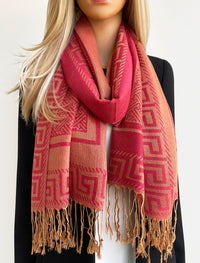 GEOMETRIC CORAL RED LIGHTWEIGHT PASHMINA SHAWL SCARF