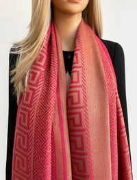 GEOMETRIC CORAL RED LIGHTWEIGHT PASHMINA SHAWL SCARF