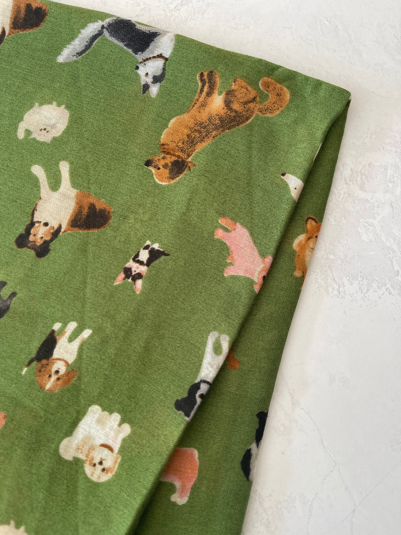 GREEN COTTON BLEND DOG PRINT LIGHTWEIGHT SCARF