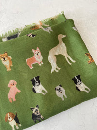 GREEN COTTON BLEND DOG PRINT LIGHTWEIGHT SCARF