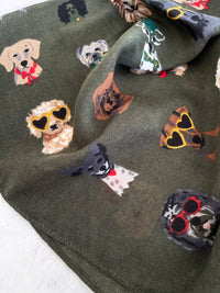 GREEN COTTON BLEND DOG PRINT LIGHTWEIGHT SCARF