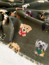 GREEN COTTON BLEND DOG PRINT LIGHTWEIGHT SCARF