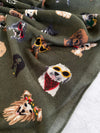 GREEN COTTON BLEND DOG PRINT LIGHTWEIGHT SCARF