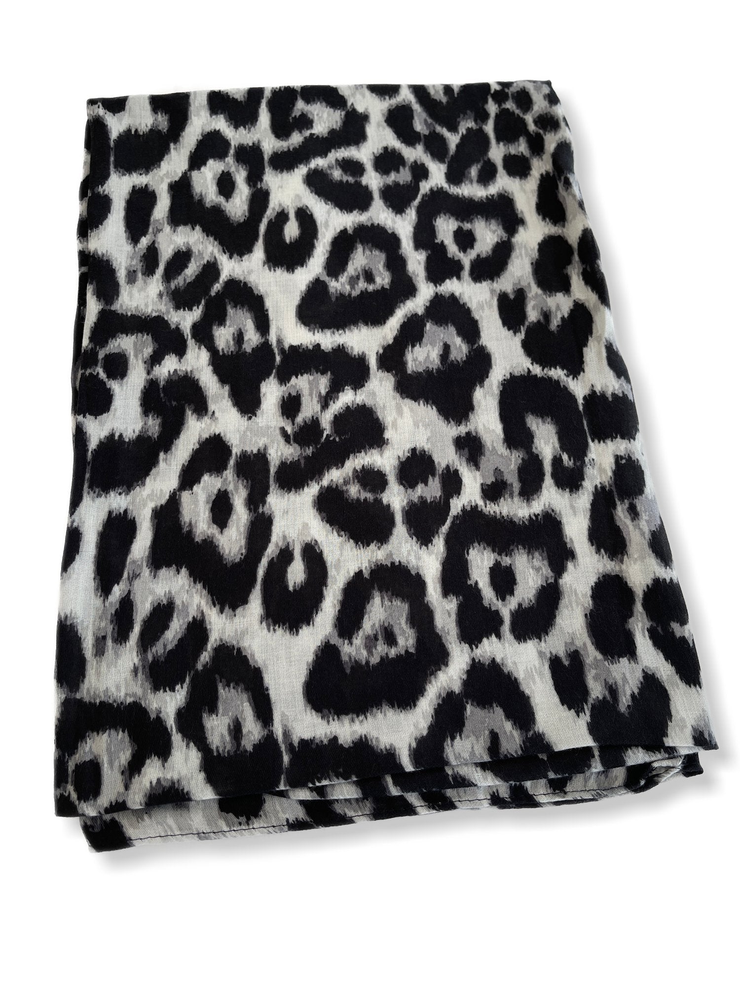 GREY COTTON BLEND CLASSIC LEOPARD PRINT SCARF