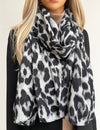GREY COTTON BLEND CLASSIC LEOPARD PRINT SCARF