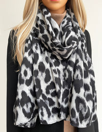 GREY COTTON BLEND CLASSIC LEOPARD PRINT SCARF