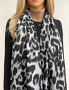 GREY COTTON BLEND CLASSIC LEOPARD PRINT SCARF