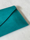 TURQUOISE OVER-SIZED ENVELOPE CLUTCH BAG WITH LONG CROSS BODY AND WRISTLET STRAP