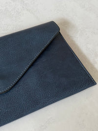 NAVY BLUE OVER-SIZED ENVELOPE CLUTCH BAG WITH LONG CROSS BODY AND WRISTLET STRAP