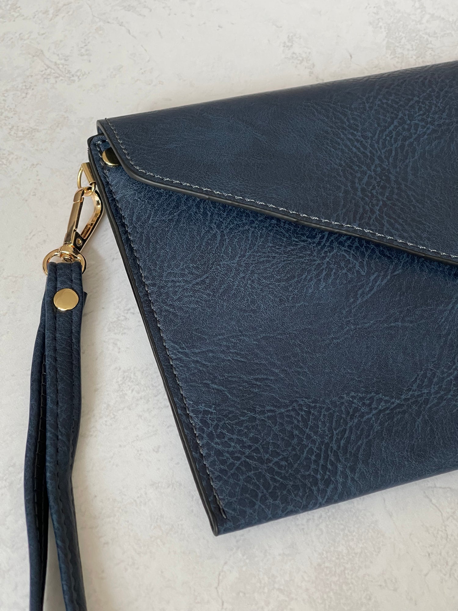A-SHU NAVY OVER-SIZED ENVELOPE CLUTCH BAG WITH LONG CROSS BODY