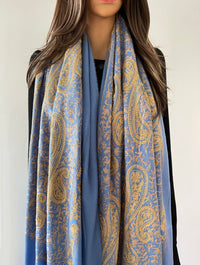 LARGE BABY BLUE PAISLEY CASHMERE COTTON BLEND WINTER SHAWL BLANKET SCARF